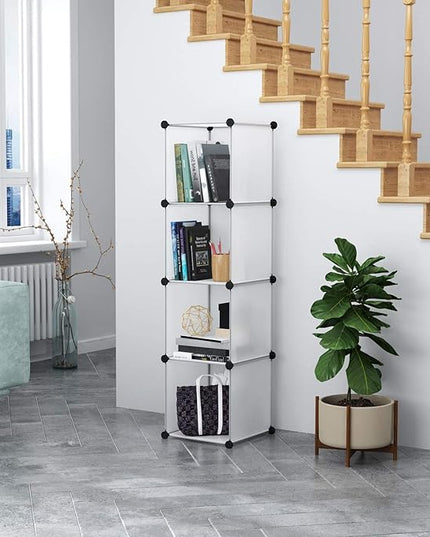 C&AHOME Cube Storage Organizer, 4-Cube Shelving Units, DIY Closet Storage, Modular Book Shelf, Ideal for Bedroom, Living Room, Office, 24.8" L x 12.4" W x 24.8" H Translucent White SBTM3004A - LeafyLoom