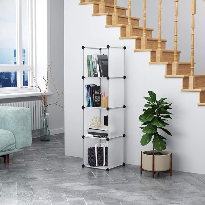 C&AHOME Cube Storage Organizer, 4-Cube Shelving Units, DIY Closet Storage, Modular Book Shelf, Ideal for Bedroom, Living Room, Office, 24.8" L x 12.4" W x 24.8" H Translucent White SBTM3004A - LeafyLoom