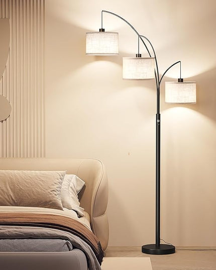 SUNMORY 3 Lights Floor Lamp for Living Room, 78" Tall Standing Lamp with Hanging Drum Shade, Modern Arc Floor Lamps with Heavy Base, Mid Century Arched Tree Floor Lamp for Bedroom, Office, Corner - LeafyLoom
