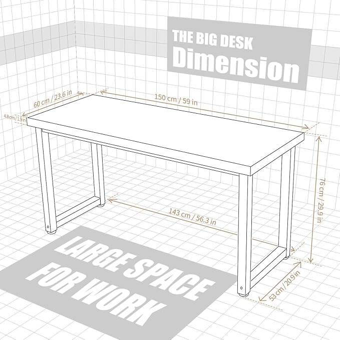 TOPSKY 59" Big Large Computer Office Desk 1.88" Thickness Desktop (Espresso Gray) - LeafyLoom