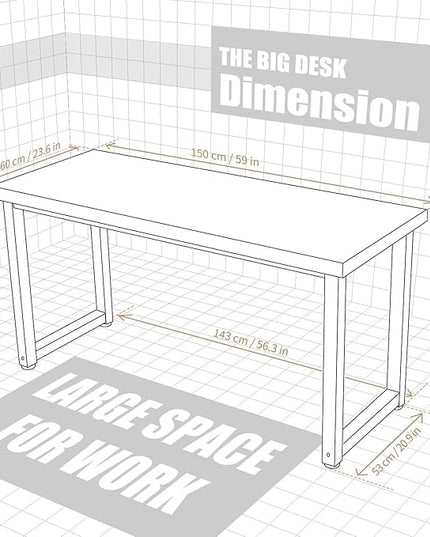 TOPSKY 59" Big Large Computer Office Desk 1.88" Thickness Desktop (Rustic Brown) - LeafyLoom