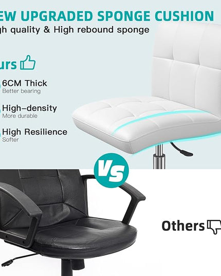 360° Office Desk Chair,PU Adjustable Rolling Task Chair with Backrest for Barber,Office,Home, Computer,360° Swivel,Armless (white) - LeafyLoom