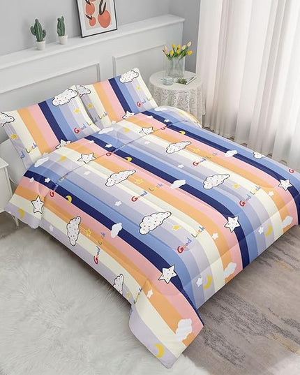 Datura home Cloud Stylish Comforter Bedding Set for Kids Children,Boys and Girls coulorful Stripe with Dot Cute Sky Bedding Set with 1 Comforter and 2 Pillowcases(Cloud Twin) - LeafyLoom
