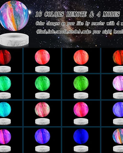 VGAzer Levitating Moon Lamp,Floating and Spinning in Air Freely with 3D Printing LED Moon Light Has 16 Colors 20 Modes for Unique Christmas Gifts,Room Decor (Marble Base 16 Colors Galaxy Moon) - LeafyLoom
