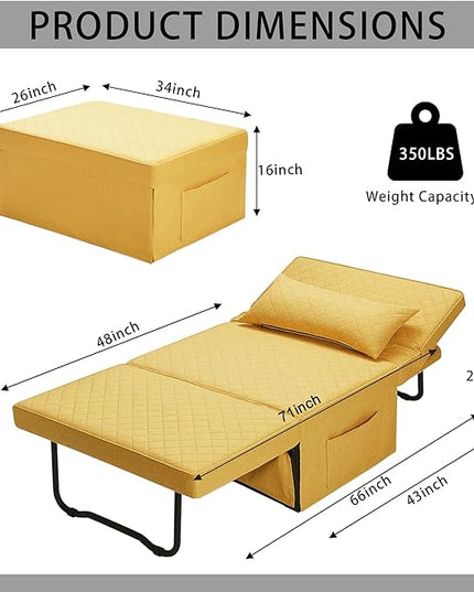 Sofa Bed, 4 in 1 Multi-Function Folding Ottoman Breathable Linen Couch Bed with Adjustable Backrest Modern Convertible Chair for Living Room Apartment Office,Squared-Linen Yellow - LeafyLoom