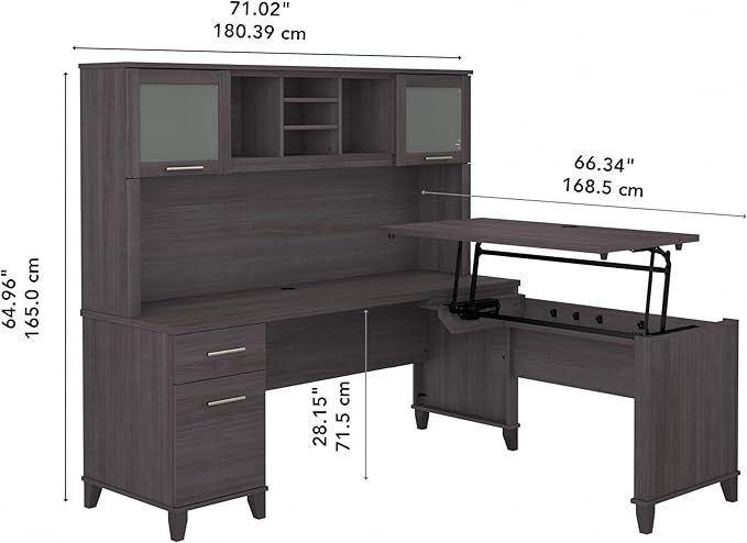 Bush SET015SG Somerset 35-Inch -41-Inch Adjustable Desk with Hutch, Storm Gray - LeafyLoom