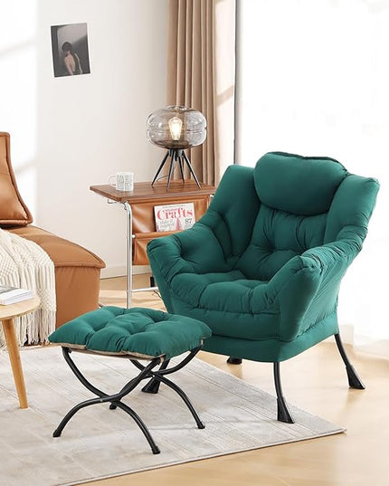 Cozy Lazy Chair and Ottoman, Large Contemporary Accent Lounge Chair Set, Leisure Upholstered Reading Armchair for Bedroom, Living Room, Dorm Rooms, Office - LeafyLoom