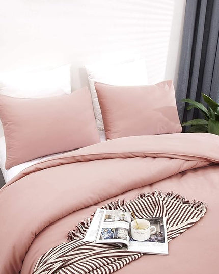 Pink Color Comforter Sets Pure Blush Color Bedding Set Women Rose Pink Comforter Set Lightweight 3 Pieces Solid Pink Blanket Girls Pink Breathable Bed Comforter Set Durable Bedding Set - LeafyLoom