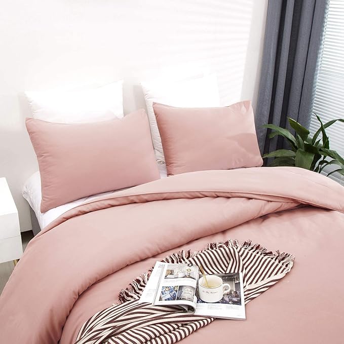 Pink Color Comforter Sets Pure Blush Color Bedding Set Women Rose Pink Comforter Set Lightweight 3 Pieces Solid Pink Blanket Girls Pink Breathable Bed Comforter Set Durable Bedding Set - LeafyLoom