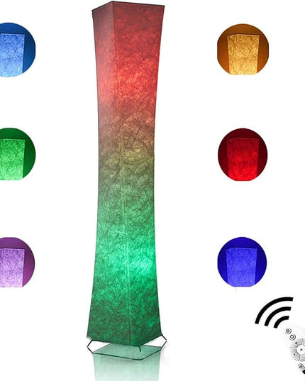 LEONC Design Floor Lamp, LEONC Standing Lamp, RGB 7 Colors Changing LED Bulbs and 10 Levels Brightness, Remote Control and Fabric Shade, Modern for Bedroom, Kids Room and Play Room - LeafyLoom