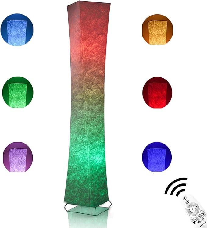LEONC Design Floor Lamp, LEONC Standing Lamp, RGB 7 Colors Changing LED Bulbs and 10 Levels Brightness, Remote Control and Fabric Shade, Modern for Bedroom, Kids Room and Play Room - LeafyLoom