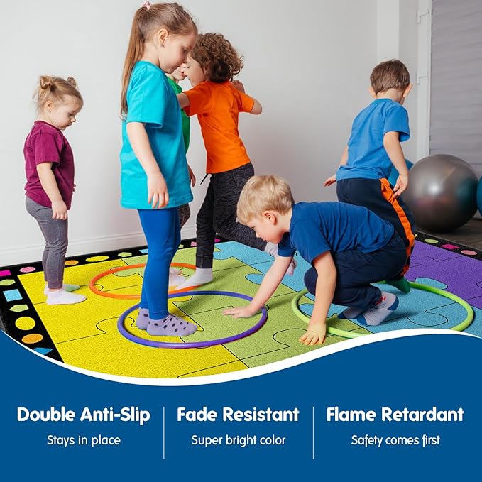 Booooom Jackson Classroom Rug Elementary Classroom Carpet 6'5"x8'5"Preschool Rugs Colorful Puzzle Seating Rug with Non-Slip Backing School Classroom Kid Rug (PzPK-2620)(PzPK-2620) - LeafyLoom