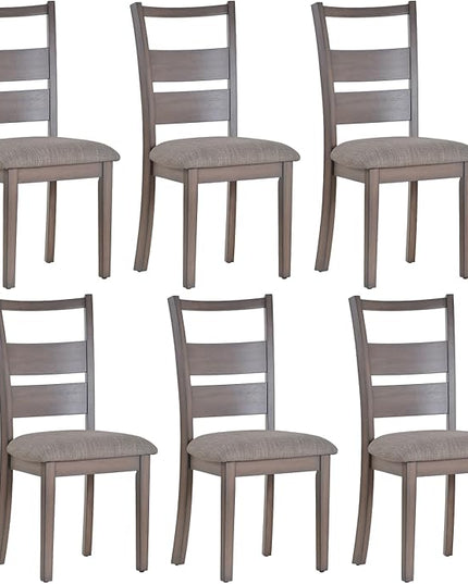 COLAMY Upholstered Dining Chairs Set of 6, Fabric Dining Room Kitchen Side Chair with Ladder High Back and Adjustable Foot Pegs - Light Brown - LeafyLoom