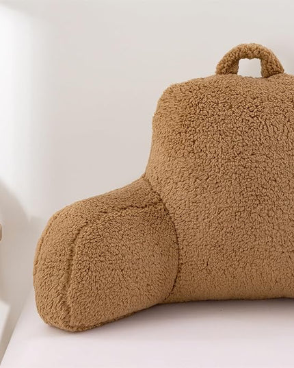 A Nice Night Sherpa Fleece Flannel Reading Pillow Bed Wedge Children Backrest with Arms Back Support for Sitting Up in Bed/Couch,Khaki - LeafyLoom