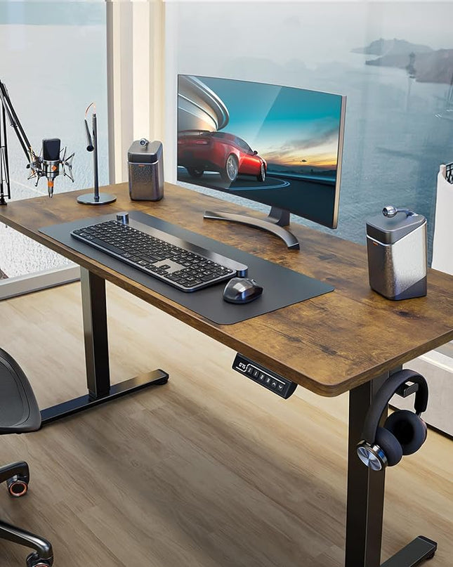 ErGear Height Adjustable Electric Standing Desk, 55 x 28 Inches Sit Stand up Desk, Memory Computer Home Office Desk (Vintage Brown) - LeafyLoom