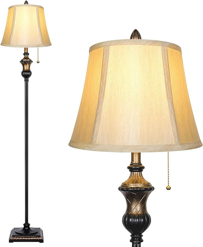 TOBUSA Traditional Floor Lamp, Classic Standing Lamp with Bronze Fabric Shade, Vintage Elegant Tall Pole Lamp for Living Room Bedroom Office Reading, Rustic Upright Floor Lights , Pull Chain Switch - LeafyLoom