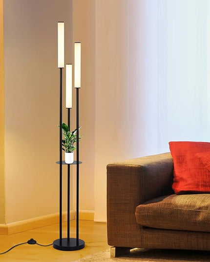 Ganeed LED Floor Lamp with Shelves,30W Modern Black Tall Lamps with 3 Acrylic Lampshade,3000K Warm Light Standing Lamps with Foot Switch and Remote Control (66.5 inch) - LeafyLoom