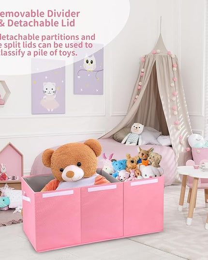 Fixwal Toy Storage Organizer for Girls - Extra Large Toddler Toy Box Kids Toy Chest, Collapsible Removable Divider for Nursery Playroom Bedroom Closet, 36"x12.6"x16" (Pink) - LeafyLoom