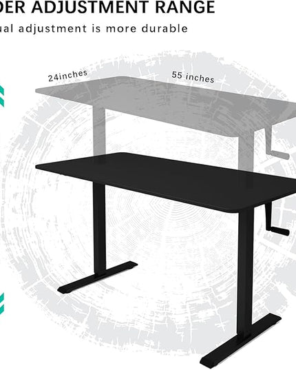 Whole Piece DeskTop Manual Standing Desk Adjustable Height- Crank Stand Up Desk, Sit Stand Desk with Frame Computer Desk - LeafyLoom