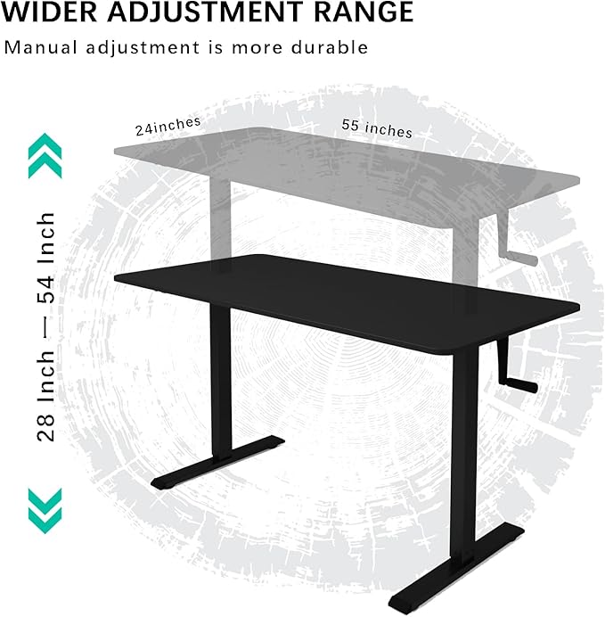 Whole Piece DeskTop Manual Standing Desk Adjustable Height- Crank Stand Up Desk, Sit Stand Desk with Frame Computer Desk - LeafyLoom