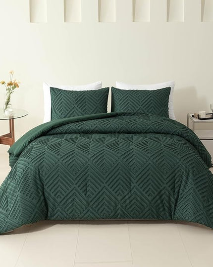 Queen Comforter Set Dark Green, Boho Forest Green Christmas Comforter Set 3 Pieces, All Season Tufted Queen Size Bed Comforter Set (90x90In Comforter & 2 Pillowcases) - LeafyLoom