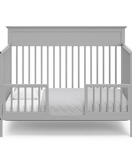 Storkcraft Carmel 5-in-1 Convertible Crib (Pebble Gray) - GREENGUARD Gold Certified, Converts to Toddler Bed & Full-Size Bed, Fits Standard Full-Size Crib Mattress, 4 Adjustable Mattress Heights - LeafyLoom