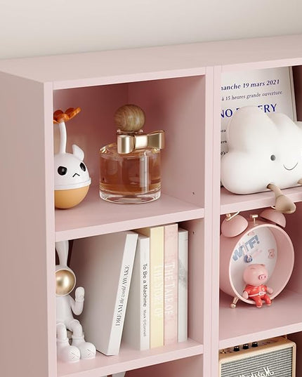 FOTOSOK 8-Tier Media Tower Rack, 11.6 X 9.3 X 70.9 Inches CD DVD Slim Storage Cabinet with Adjustable Shelves, Tall Narrow Bookcase Display Bookshelf for Home Office, Pink - LeafyLoom