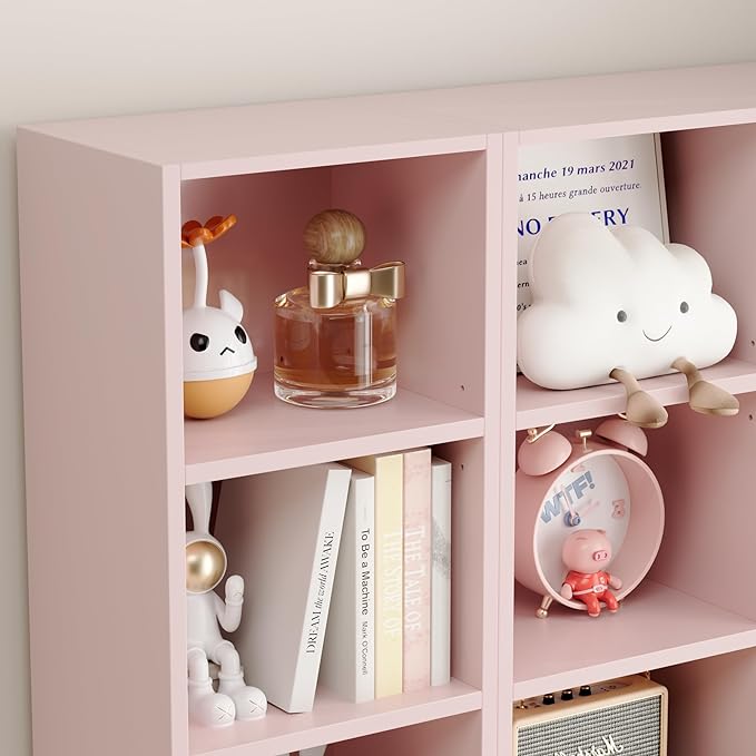 FOTOSOK 8-Tier Media Tower Rack, 11.6 X 9.3 X 70.9 Inches CD DVD Slim Storage Cabinet with Adjustable Shelves, Tall Narrow Bookcase Display Bookshelf for Home Office, Pink - LeafyLoom