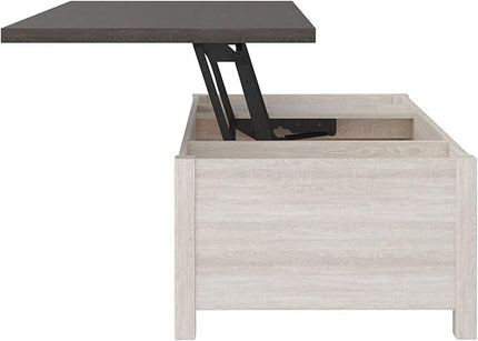 Signature Design by Ashley Dorrinson Farmhouse Lift Top Coffee Table with Storage, Antique White & Brown - LeafyLoom