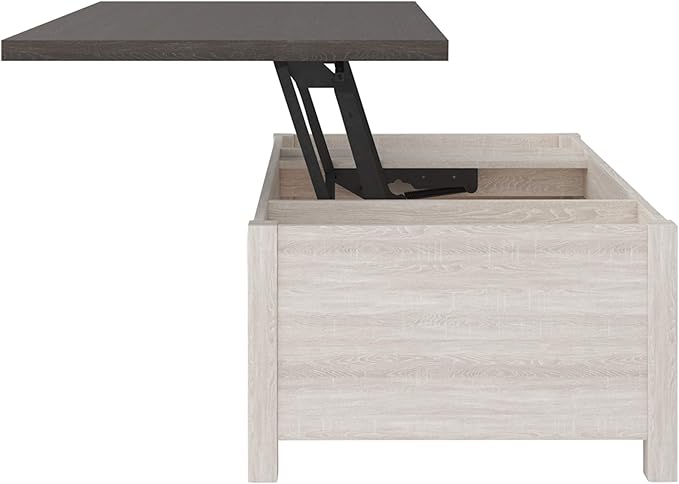 Signature Design by Ashley Dorrinson Farmhouse Lift Top Coffee Table with Storage, Antique White & Brown - LeafyLoom