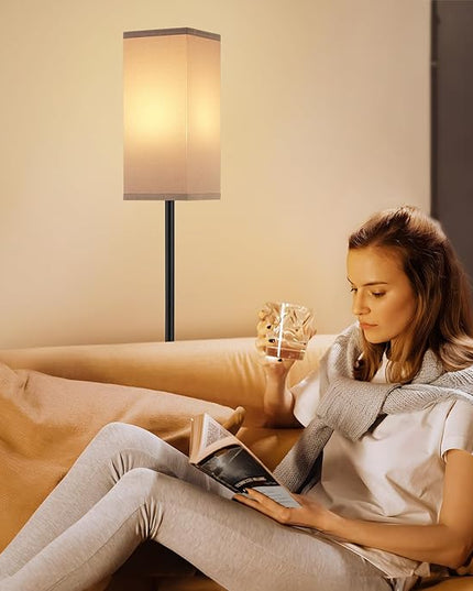 Ambimall Remote Control Floor Lamp, Stepless Dimmable, 64 Inches Tall, Include 9W Bulb, Standing Lamp for Living Room Bedroom Office (Grey & Black) - LeafyLoom