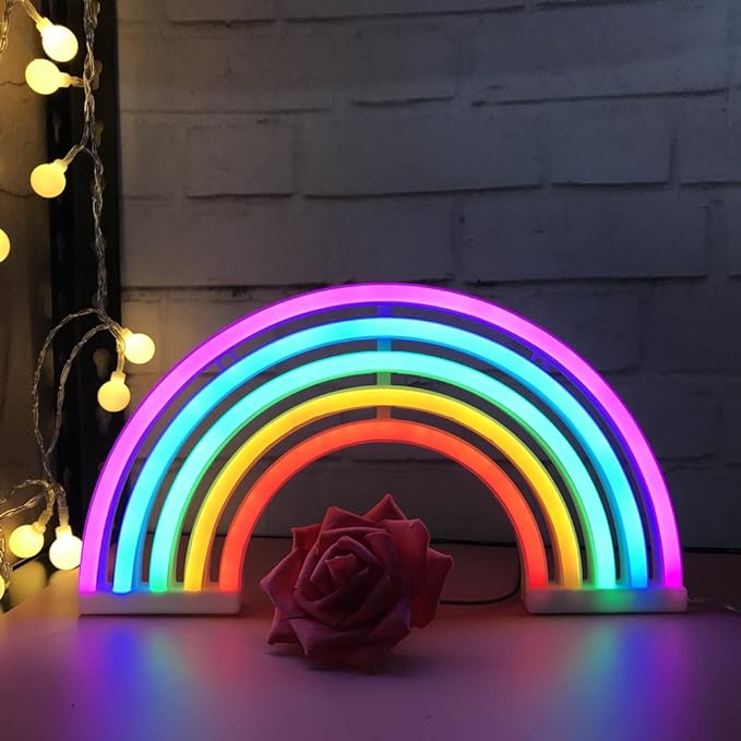 QiaoFei Rainbow Light Signs for Kids Gift LED Rainbow Neon Signs Rainbow Lamp for Wall Decor Bedroom Decorations Home Accessories Party Holiday Battery or USB Operated Table Night Lights - LeafyLoom