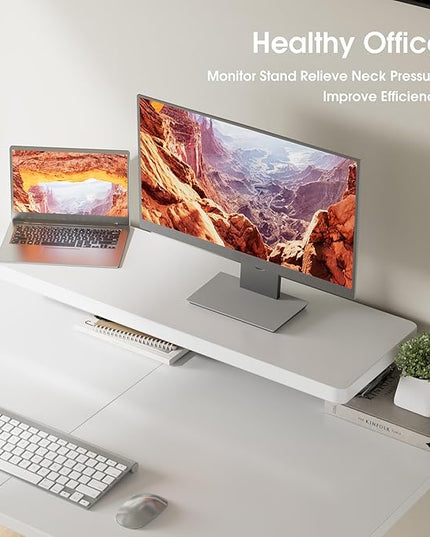 Electric Standing Desk with Monitor Shelf, 47 x 24 Inches Height Adjustable Corner Table, Computer Workstation with Cup Holder and Hook for Home Office, White, 47x24 Inch - LeafyLoom