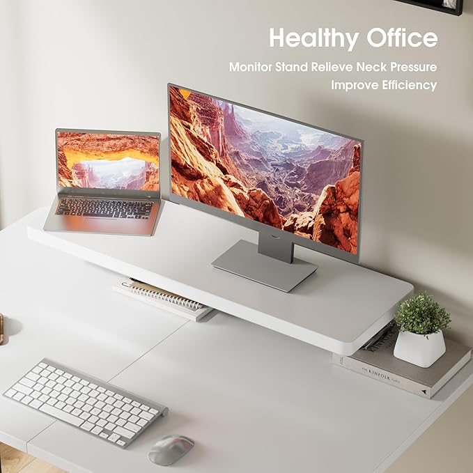 Electric Standing Desk with Monitor Shelf, 47 x 24 Inches Height Adjustable Corner Table, Computer Workstation with Cup Holder and Hook for Home Office, White, 47x24 Inch - LeafyLoom