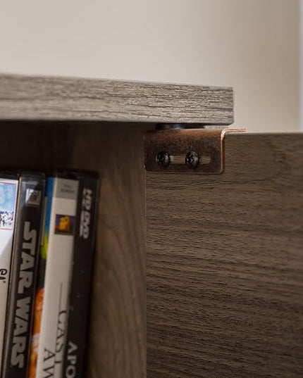 Walker Edison Saxon Mid Century Modern Glass Shelf TV Stand for TVs up to 65 Inches, 60 Inch, Slate Grey - LeafyLoom