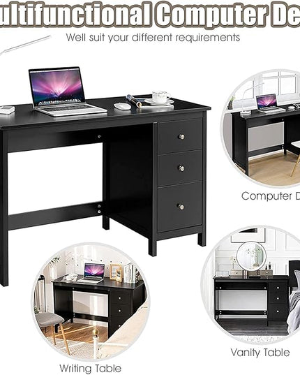 3-Drawer Computer Desk, Black - LeafyLoom