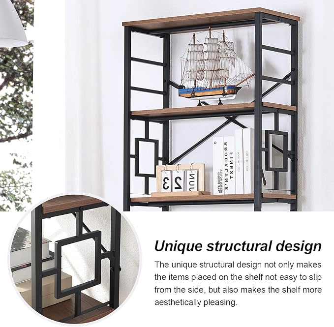 HOMISSUE Tall Bookshelf, Industrial 7-Tier Bookshelf with Unique Design, Open Bookshelves and Bookcases, Freestanding Book Shelf Bookcase for Living Room, Home Office and Bedroom, Rustic Brown - LeafyLoom