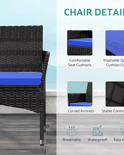 Patio Furniture, 4 Piece Conversation Set, Outdoor Wicker Rattan Table and Chairs, Sectional Sofa with Thick Cushion for Garden, Yard, or Porch, Dark Brown - LeafyLoom