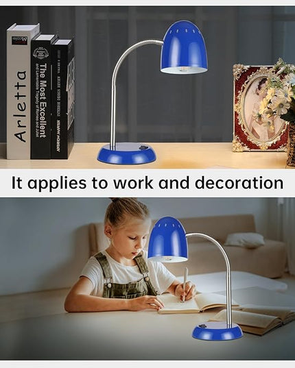 Eye-Caring Table Lamp of Simple Designs Home E26 Led Screw Basic Metal Desk Lamp with Flexible Gooseneck Hose Neck Study Lamp for Bedroom Office Living Room Convenient On/Off Switch (Dark blue) - LeafyLoom