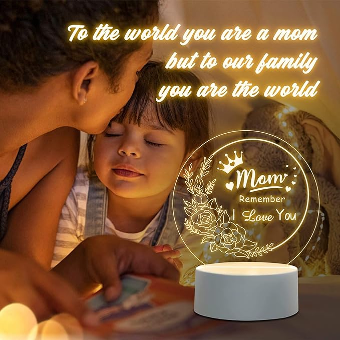 Mothers Day Gifts from Daughter Son, Best Mom Birthday Gift Ideas, Unique Heart-Shaped Night Light with Warm Words, Thoughtful Birthday Gift or Mothers Day Gift for Mom from Daughters Son (Round) - LeafyLoom