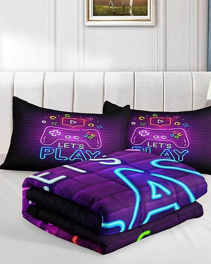 6 PCS Gamer Bedding Sets,Gaming Comforter Set for Boys,Kids Bedding Sets for Boys,Full Size Bedding Sets for Boys,Bed in A Bag with Sheets(Full,Pink Color) - LeafyLoom