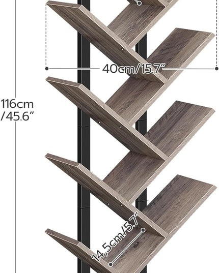 HOOBRO Tree Bookshelf, 9-Tier Bookcase Wooden Shelves, Floor Standing Storage Rack, for Display of CDs, Books in Living Room, Home Office, Wood Storage Rack for Bedroom, Greige BG08SJ01G1 - LeafyLoom