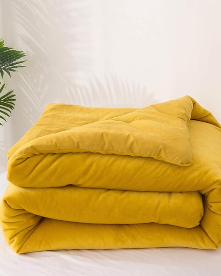 Wellboo Yellow Velvet Comforter Sets Twin Solid Mustard Yellow Fluffy Bedding Comforters Women Girls Plain Turmeric Yellow Sherpa Quilts Dark Yellow Soft Warm Winter Bed Blankets Luxlury Yellow Bed - LeafyLoom