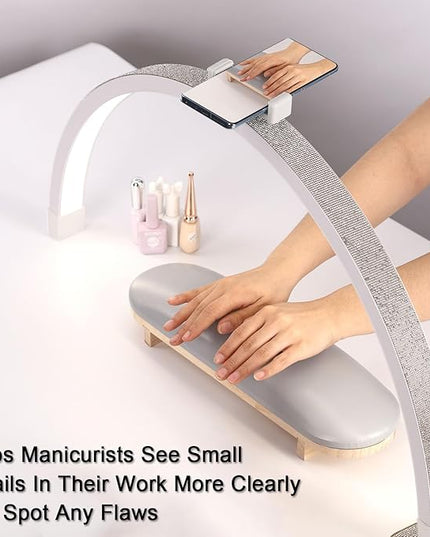 Half Moon Light for Nail Desk, 28 Inch Stepless Touch Adjustment Half Moon Table Lamp with Phone Holder, for Eyelash Extensions, Tattoo, Nail Art Lighting - LeafyLoom