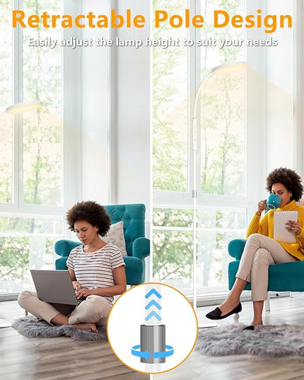 LED Floor Lamp, Height Adjustable Floor Lamps for Living Room, Super Bright Standing Lamp with Timer, Adjustable Colors & Brightness Floor lamp for Bedroom with Remote & Touch Control, White - LeafyLoom