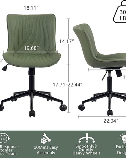 YOUTASTE Office Chair Armless Desk Chair Small Computer Swivel Rolling Chair with Wheels, Modern Upholstered PU Leather Computer Task Chair, Adjustable Home Office Desk Chairs, Olive Green - LeafyLoom