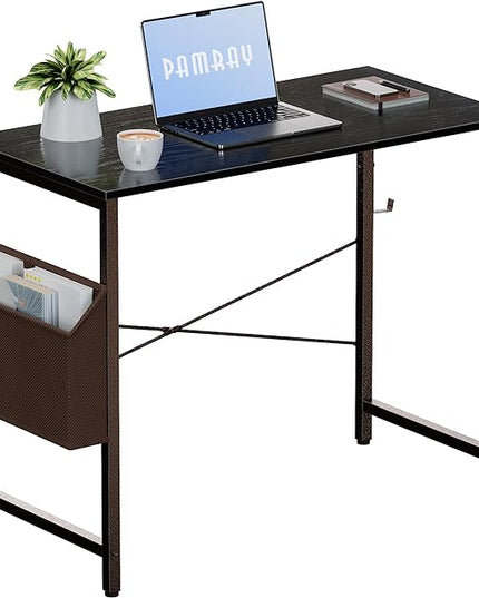 Pamray 32 Inch Computer Desk Small Spaces Desk with Storage Bag for Bedroom Writing and Home Office Work Small Study Desk Table Blcak - LeafyLoom