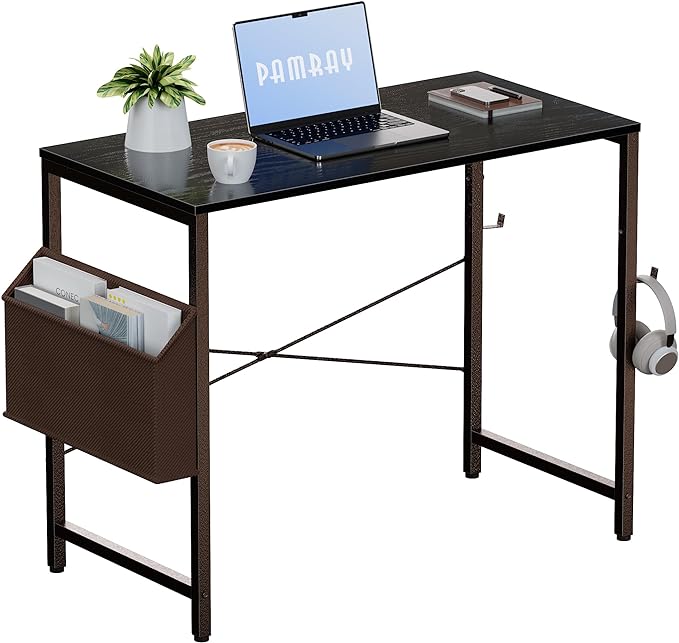 Pamray 32 Inch Computer Desk Small Spaces Desk with Storage Bag for Bedroom Writing and Home Office Work Small Study Desk Table Blcak - LeafyLoom