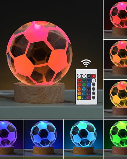Large 3D Soccer Ball Night Light, Soccer Lamp 16 Color Changing with Remote Control for Bedroom Decor, Cool Desk Decor Gift for Teens Boys, Football - LeafyLoom