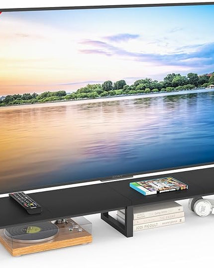 59" Large TV Riser for 32-75 inch TV, TV Riser Stand Shelf with Steel Legs, Tabletop TV Stand Riser for Home Office,Black - LeafyLoom